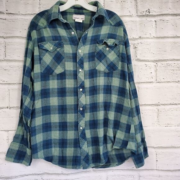 Wrangler plaid pearl button up shirt long sleeve - Picture 1 of 5
